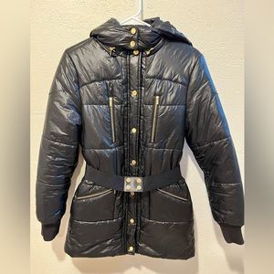 Tory Burch Black Puffer Jacket with Gold Accents